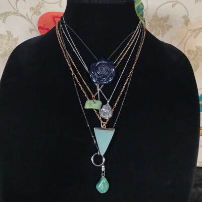 Pc Long Necklace Set Lot Semi-Precious Stone Pendant Aventurine