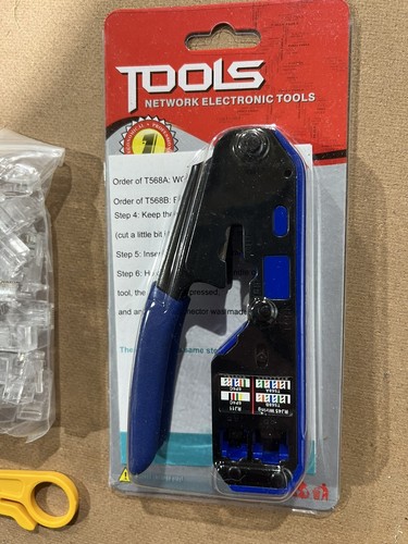 RJ45/RJ11 CAT5/6 NETWORK TOOL KIT CABLE TESTER CRIMPER w/ WIRE STRIPPER - J7D - Picture 2 of 5