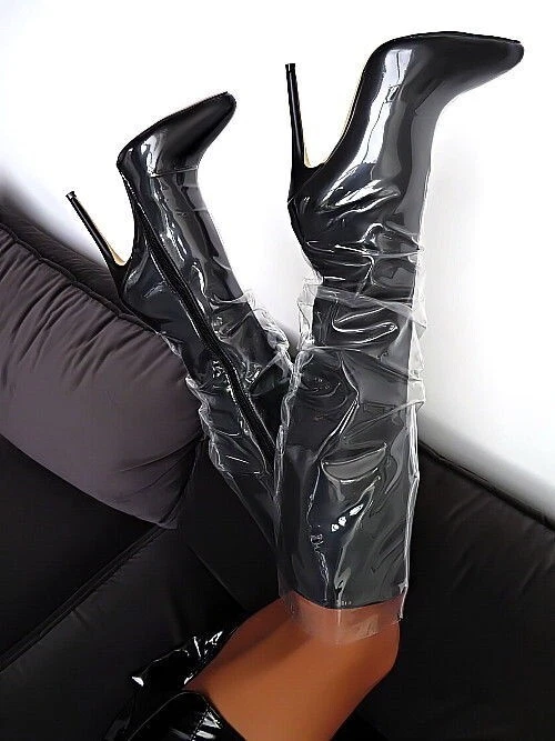 Lady Rose Original Tacones Altos Plástico Transparente Botas Negro 36 Foto 4 de 4