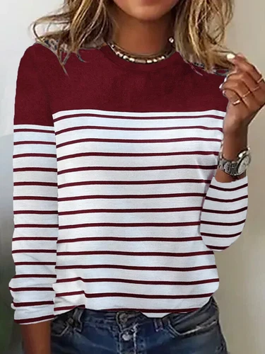 Women's Long Sleeve Stripe Blouse Ladies Casual Loose Tee Shirts Tops Plus Size - Picture 8 of 20
