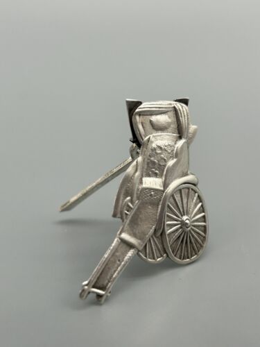 Antique Sterling Silver 950 Rickshaw Carriage Coach Miniature On Leg Holder Rare - Picture 3 of 11