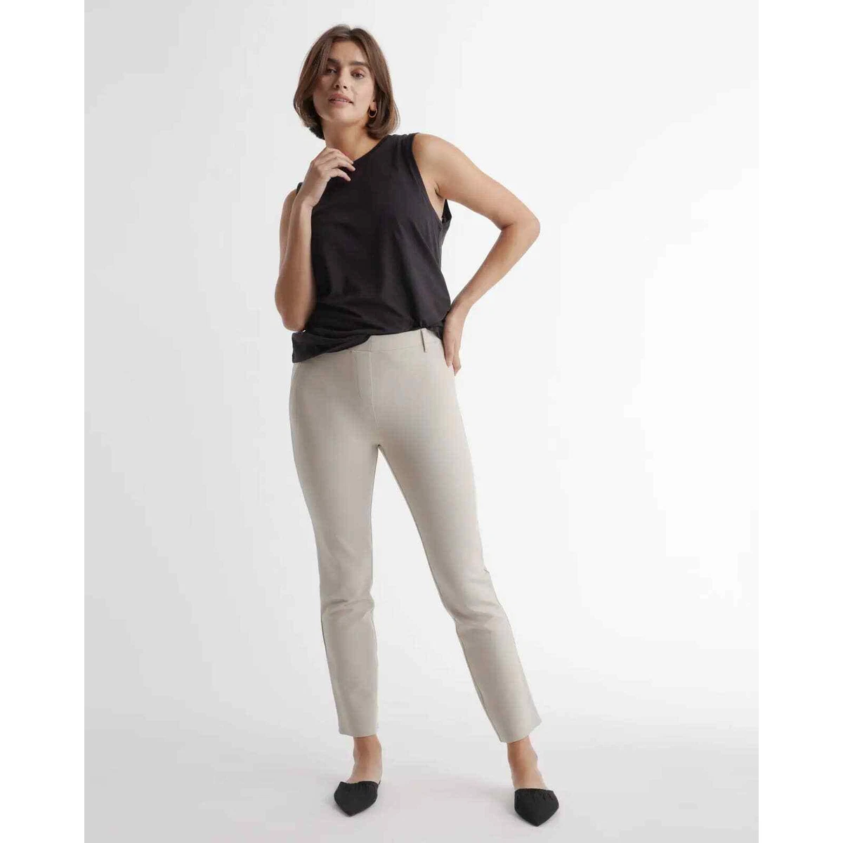 Quince Ultra-Stretch Ponte Straight Leg Pant Small Petite Ecru