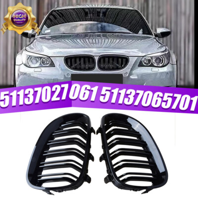 Front Kidney Twin Fins Black Grille Double Line Grill For BMW E60 E61 M5 03~2010