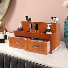 2 Drawers Desktop Storage Organizer Cabinet Retro Wooden Chest of Drawers 12Grid