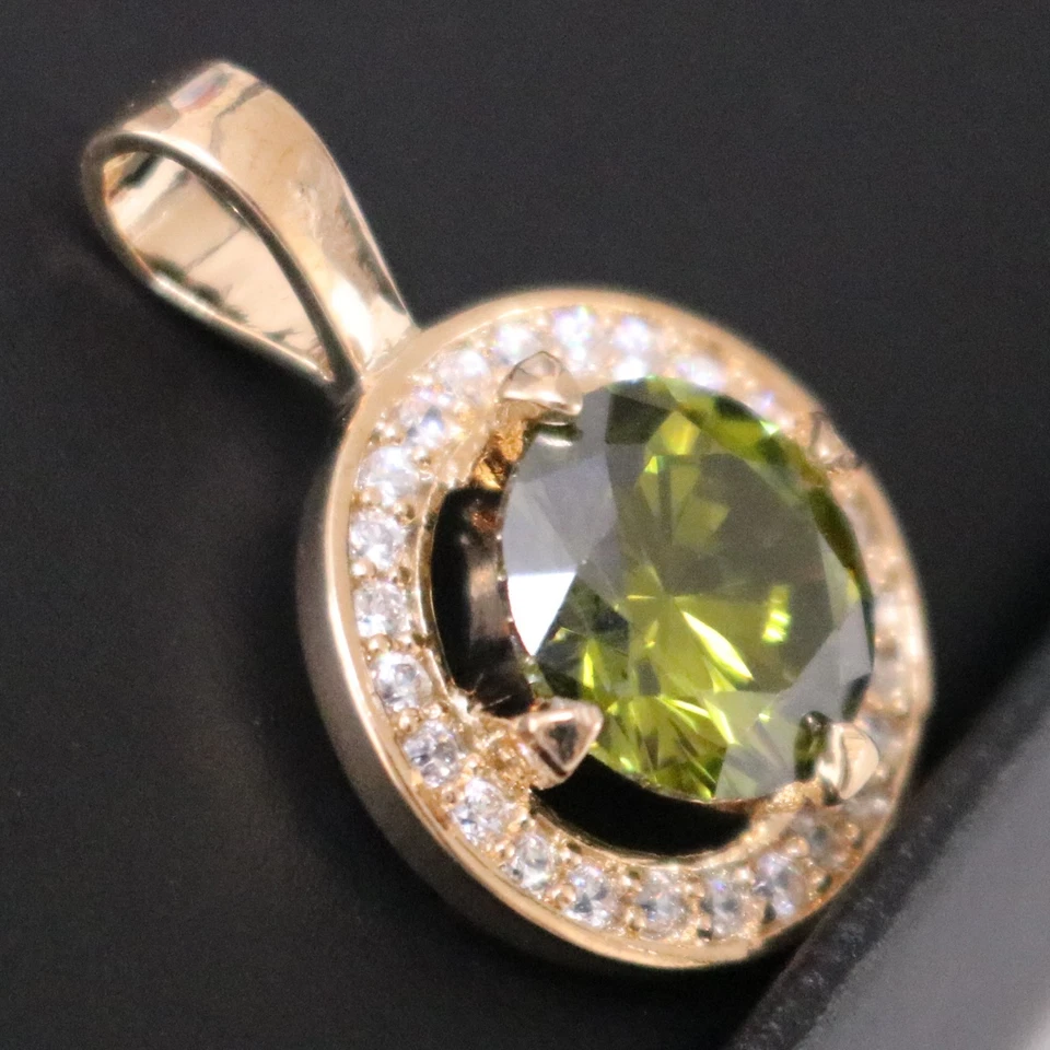 3 Ct Round Cut Peridot White CZ Halo Pendant Necklace Women Birthday Jewelry - Image 4 of 4