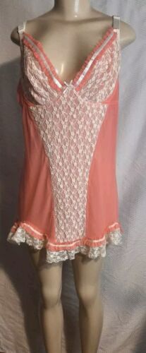 VTG ESCANTE Lingerie Babydoll Gown w Lace Sz M- Fits Large Busts Underwire Coral - Picture 2 of 6