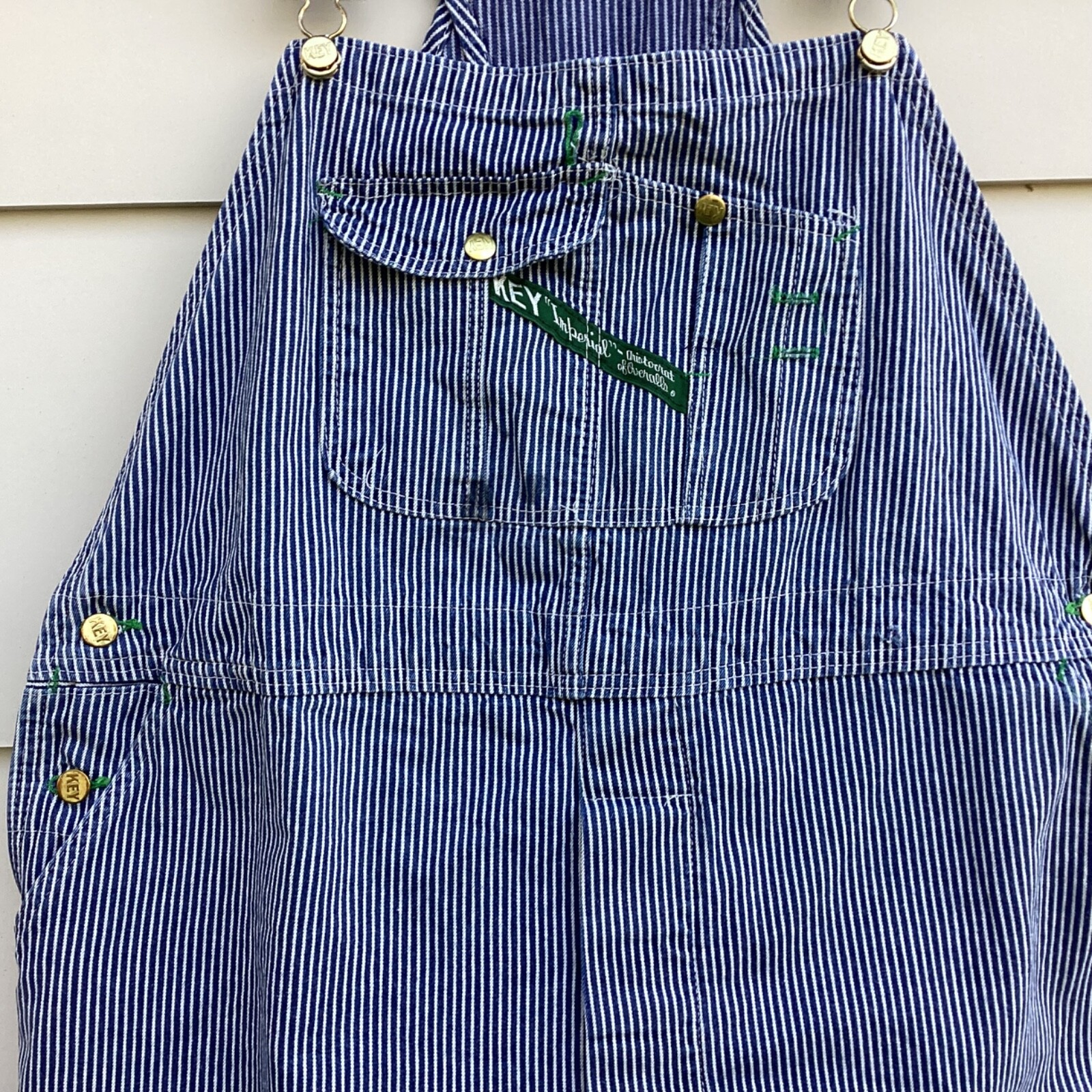 Vintage Key Imperial Bib Overalls Hickory Stripe Deni… Gem
