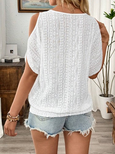 New Women Summer Cold Shoulder Loose Tee Shirts Casual Holiday Tops Blouse - Picture 12 of 29