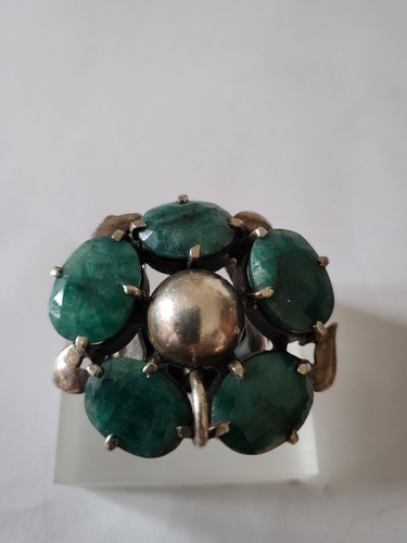 IMPOSANTER 925er SILBER RING 1x SILBERKUGEL 5X GRÜNE ACHAT 26gr TOP