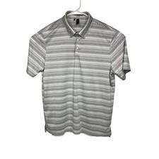 ADIDAS PRIME GREEN GOLF Men's Large Polo White  Grey Stripes, Logo, i91