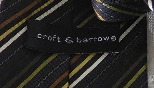 Croft & Barrow Men's Neck Tie Black Brown Gold Striped 100% Silk - Picture 5 of 5