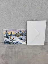 Vtg Set of 3 Snowy Scene & Country House Holiday Greetings Cards with Envelopes