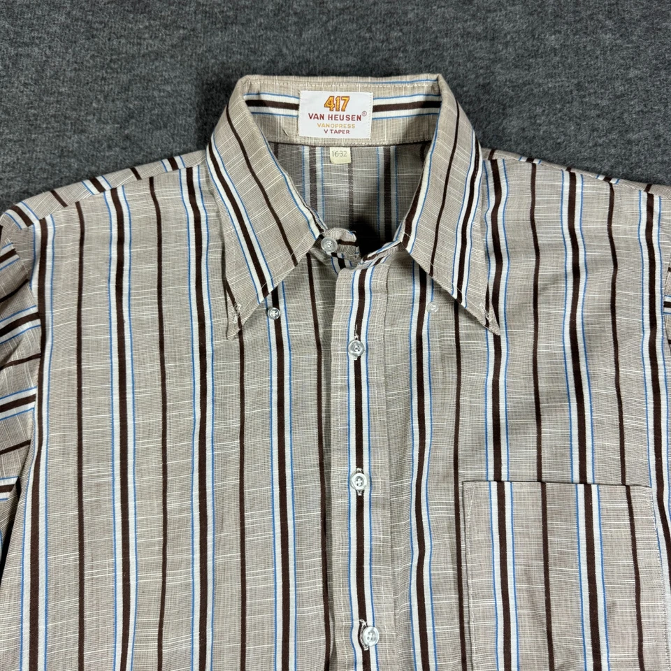 VTG 70s Van Heusen Vanopress V Taper 417 Dagger Collar Shirt Size 16-32 Striped - Image 2 of 4