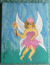 ROSE fairy PAINTING well-known Artist FOLK ART fae Pagan altar or Nursery decor