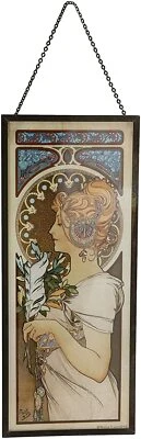 EBROS GIFT Ebros Alphonse Mucha Ethereal Woman With Feather Stained Glass Wall Decor Plaque