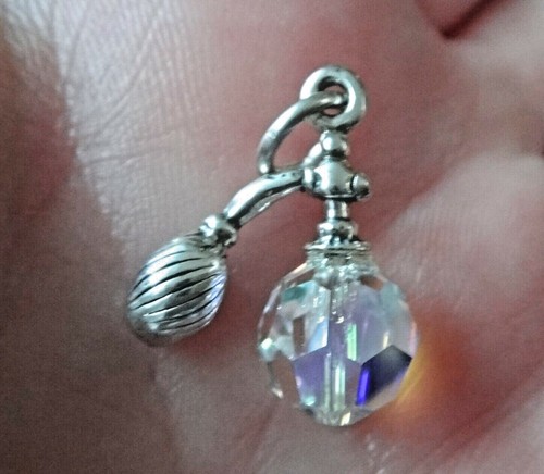 Sterling Silver 22x16mm Perfume Aurora Borealis Crystal Atomizer Makeup Charm - Picture 10 of 10