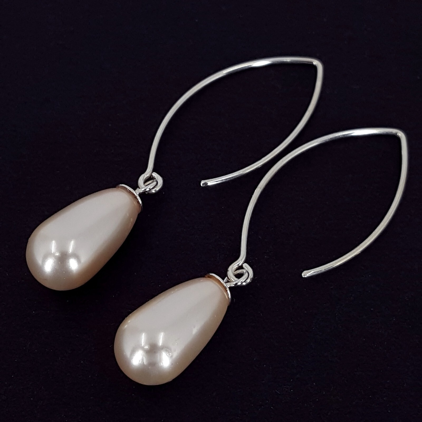 Swarovski Teardrop Pearl Drop Dangle Earrings 925 Sterling Silver Long