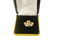 14k. Yellow Gold Diamond Ladies Claddagh Ring