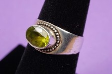 Sterling Silver Peridot Ring Size 6 1/2 Light Green Faceted Stone Artisan Made