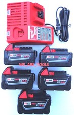  5 New 18V Milwaukee 48-11-1850 5.0 AH Batteries, 1 Charger, M18 18 Volt Red