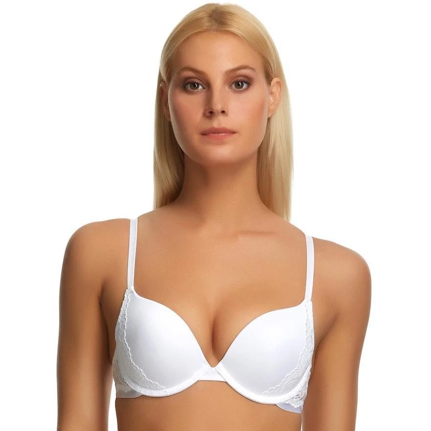 Apt.9 Bra Lace Trim Demi Plunge Push Up 100 Studio White ZA73B500Z Sz.36D,36DD - Image 3 of 4