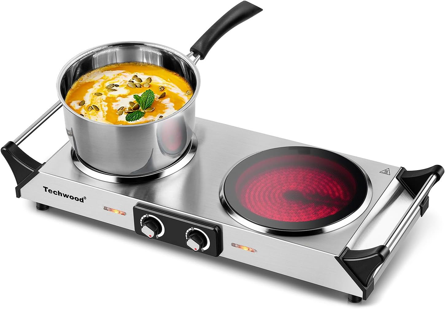 Electric Stove, Double Infrared Ceramic Hot Plate for Cooking, Two Control Cookt