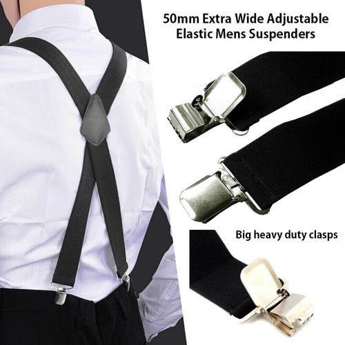 35/50mm Extra Wide Men's Adjustable Elastic Suspenders Clip On Braces Trouser AU - Picture 3 of 7