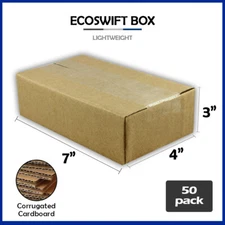 50 7x4x3 "EcoSwift" Brand Cardboard Box Packing Mailing Shipping Corrugated