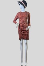 Women Cotton Long Sleeve Ruffled Orange Dress in Cheetah Print M 234
