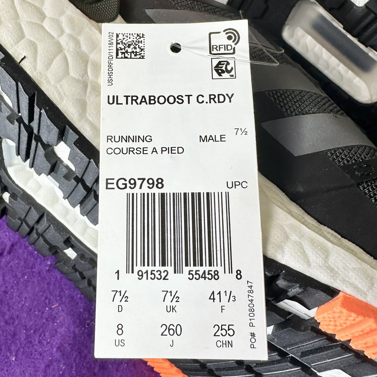 New adidas Ultra Boost Cold.RDY Men's Size 8 Black Signal Orange