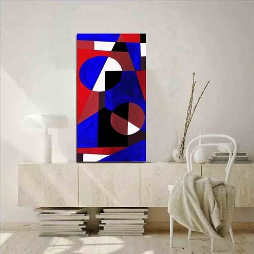 Large Acrylic Painting, Original Geometrical Art Hand Painted Stretched Canvas - Picture 9 of 20