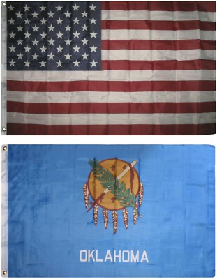 Wholesale Combo Lot of 3x5 USA Flag & State of  Oklahoma 3x5 2 Flags Banner