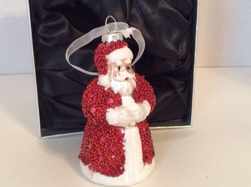 Glass Christmas Tree Ornament SANTA Shaped Red Beaded Glitter - 第 1/6 張圖片