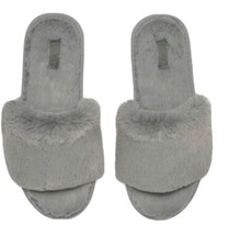 SKIMS Fuzzy Faux Fur Slide Slippers Womens 35 4.5/5 US Grey Plush Super Soft