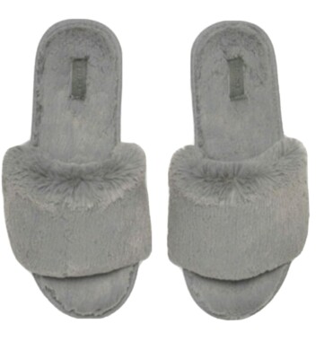 SKIMS Fuzzy Faux Fur Slide Slippers Womens 35 US) Grey