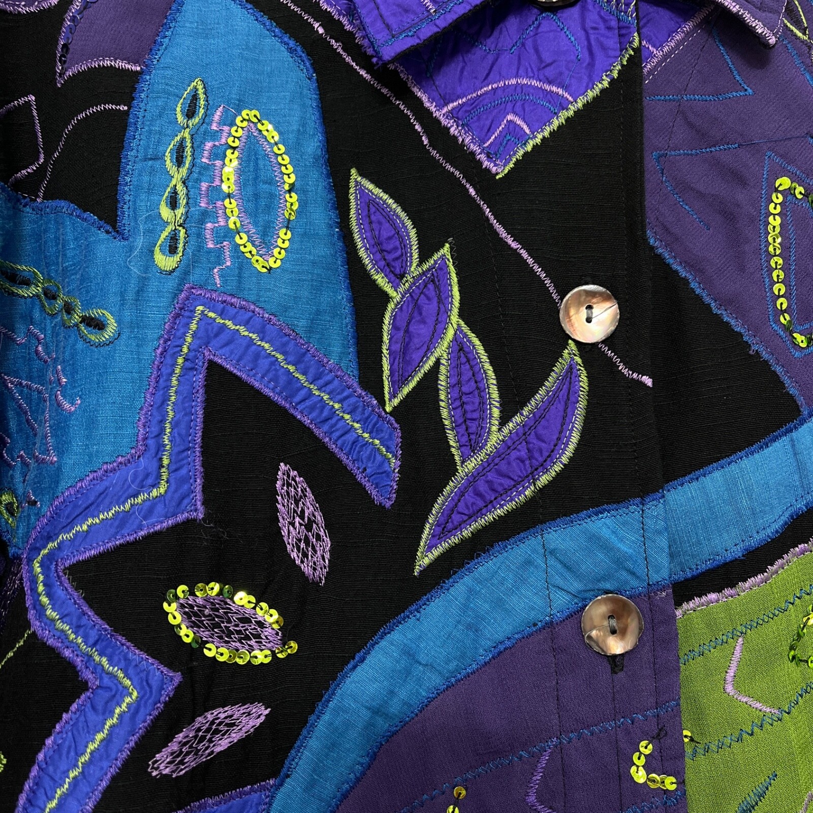 Chicos Jacket Women's Large 2 Patchwork Artsy Emb… - image 7