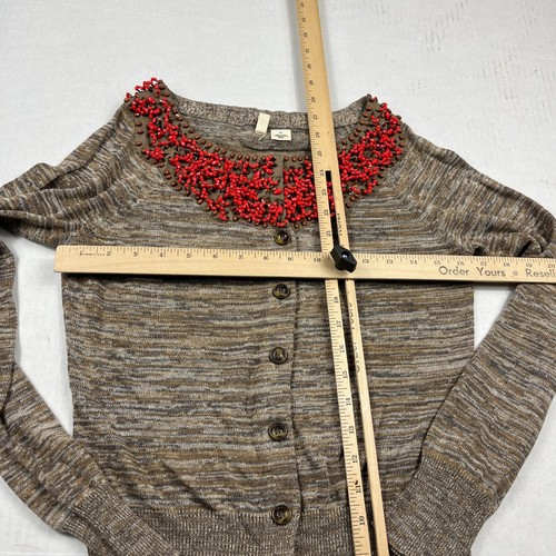Anthropologie MOTH Linen Blend Cardigan Beaded Button Sweater SMALL - Picture 7 of 11