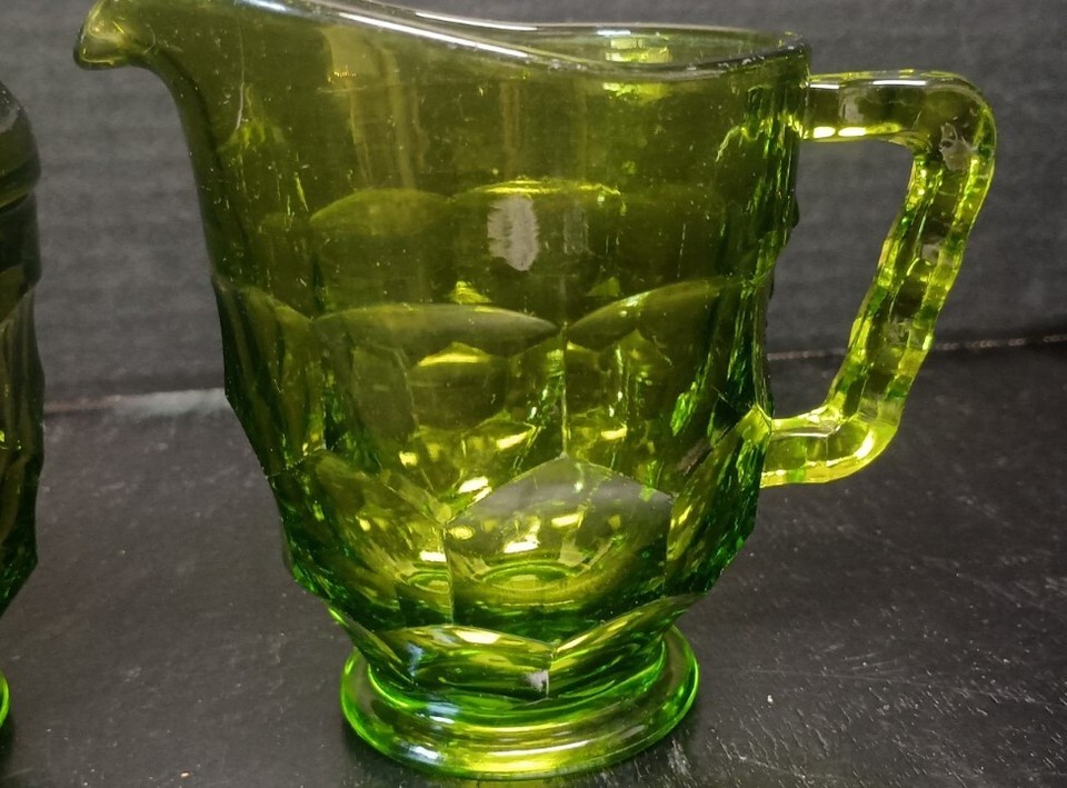 Vintage Green Glass MCM Creamer And Sugar Bowl With Lid eBay