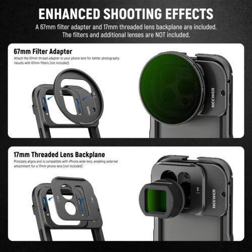 NEEWER 15 Pro Max Cage Video Rig with Snap On 67mm Filter Adapter for iPhone - Picture 3 of 8