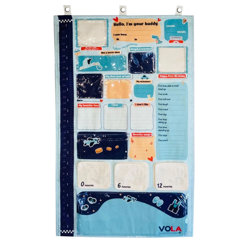 KIT CREATIVO ORGANIZADOR RECUERDOS DUCHA BEBÉ PRIMER AÑO LONA COLGANTE PARED Foto 2 de 4