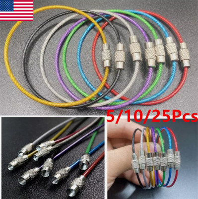 5-25X Stainless Steel Heavy Duty Keyring Screw Locking Wire Key Keychain Cable