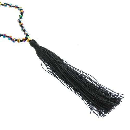 Collar largo de cuentas de pavo real negro con borla colgante, 32" - Imagen 2 de 3