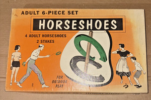 Vintage Toy Pitching Horseshoes In Box 4 shoes+2 stakes Superman 1950-60's