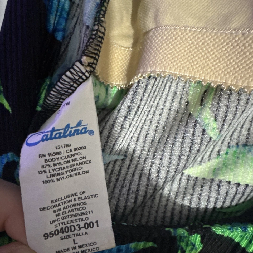 Bañador Catalina Vintage Grande Negro Azul Floral Acanalado Una Pieza Años 90 80 Foto 4 de 4