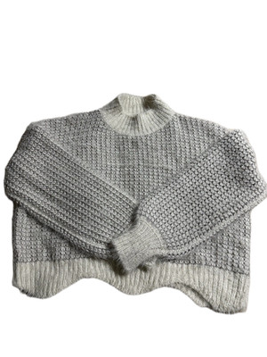 FRNCH Cropped Sweater Womens S/M Gray Knitted Long Sleeve Mock Neck Pullover