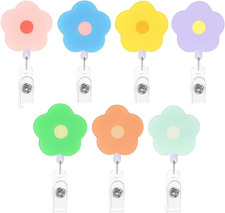 7 Pieces Retractable Badge Reel Holders, Flower Design, Ideal for Nurses, Doctor