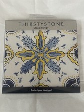 Thirstystone Blue & Yellow Tile Decorative Heat Tolerant Ceramic Stone White 