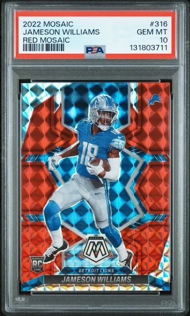 Jameson Williams 2022 Panini Mosaic #316 Red Mosaic RC PSA 10 LIONS