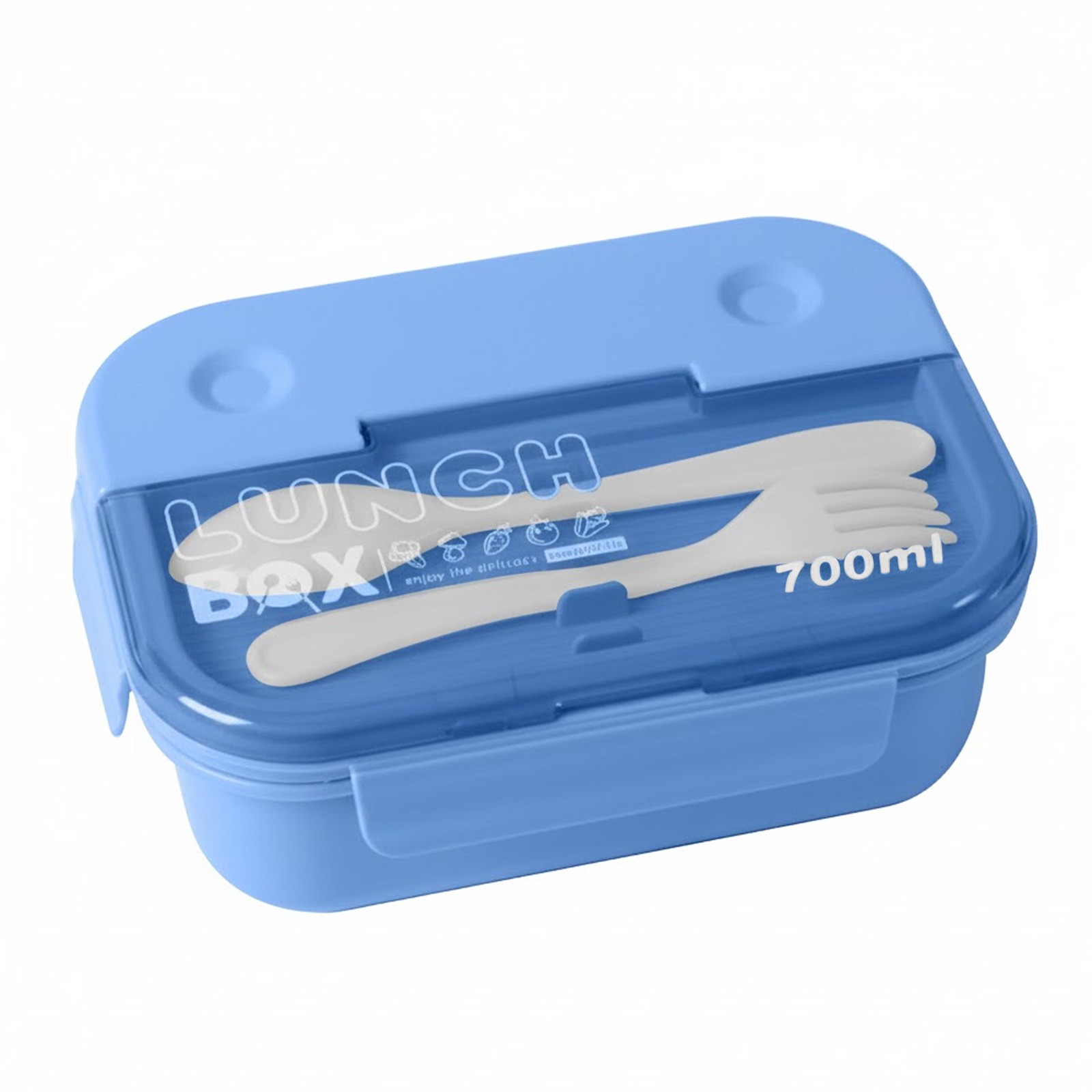 Boîte alimentaire 3 compartiments 700ml réutilisable bleu avec couverts