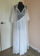vintage 1960s pandora bridal white peignoir slip robe set lace bridal flare